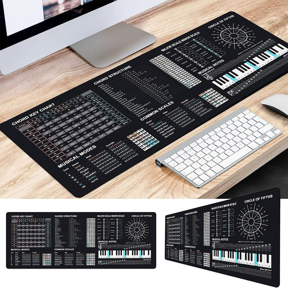 MATRICKS™ music theory desk mat on a wooden producer desk for beatmakers and music students
